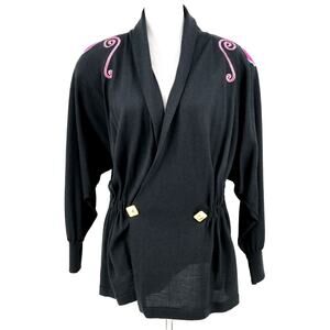 Laurel Escada Sweater Womens 8 US 38 EU Black Wool Knit Embroidered Cardigan